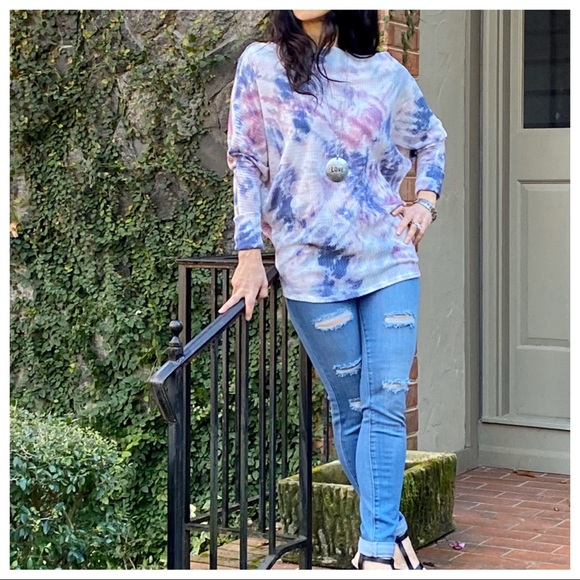 Tie dye slouchy off the shoulder dolman top - Picture 6 of 8
